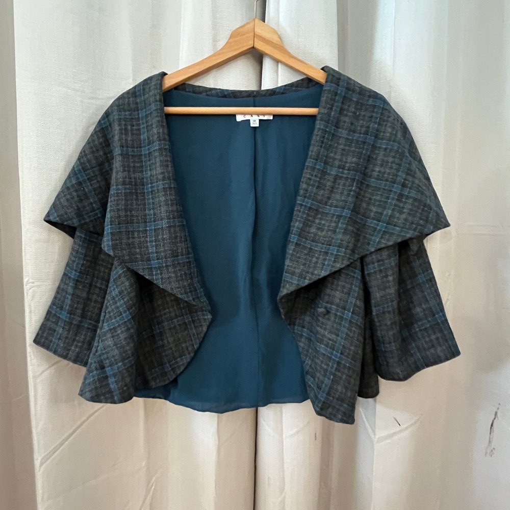 Cabi Court Plaid Blazer Women 10 Grey Blue Tartan 916 Shawl Collar Dark Academia - Picture 6 of 12